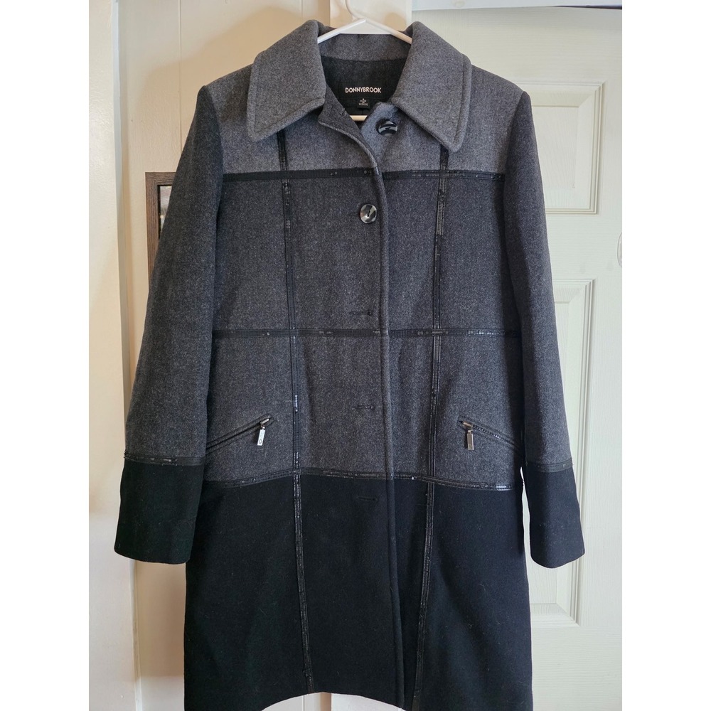 Donnybrook Women's Size 6 Gray Black Colorblock Long Coat Quiet Luxury